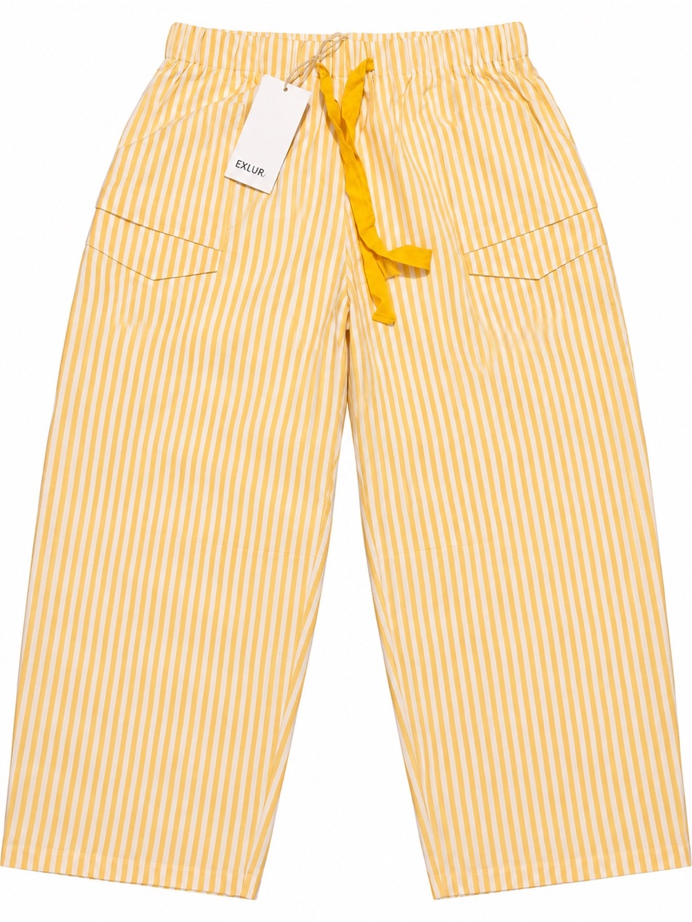 EXLUR Yellow Striped Cropped Drawstring Pants